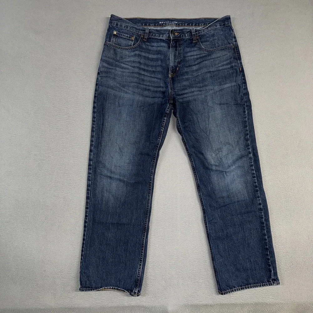 Old Navy Jeans Mens 38x32 (Fits 38x30) Blue Loose Relaxed Fit Distressed Denim